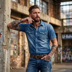 Vintage Western Denim Shirt(Short Sleeves)