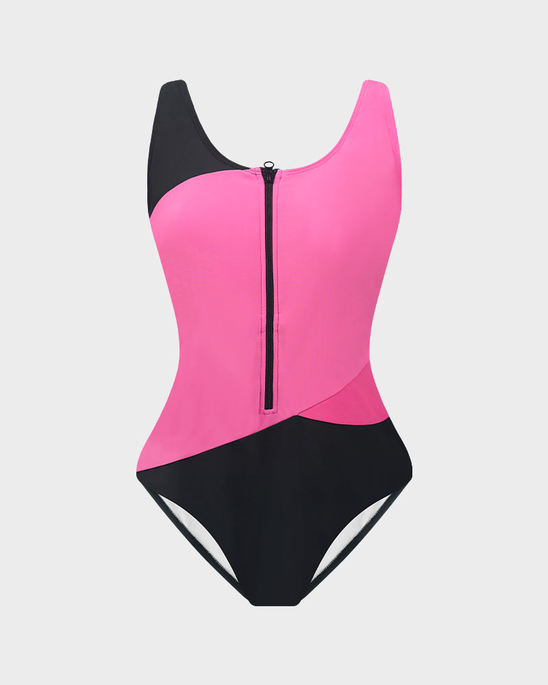 Trendy Color-Blocked Front Zip Tank Swimsuit - view 5