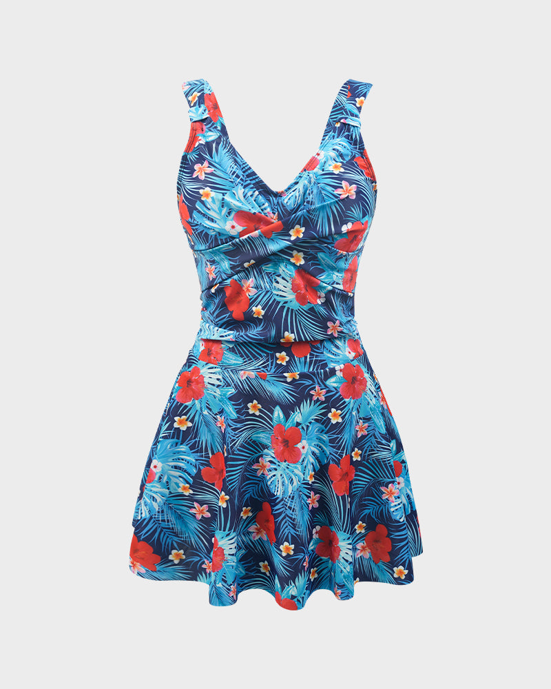 Floral Print One-Piece Swim Dress - view 4