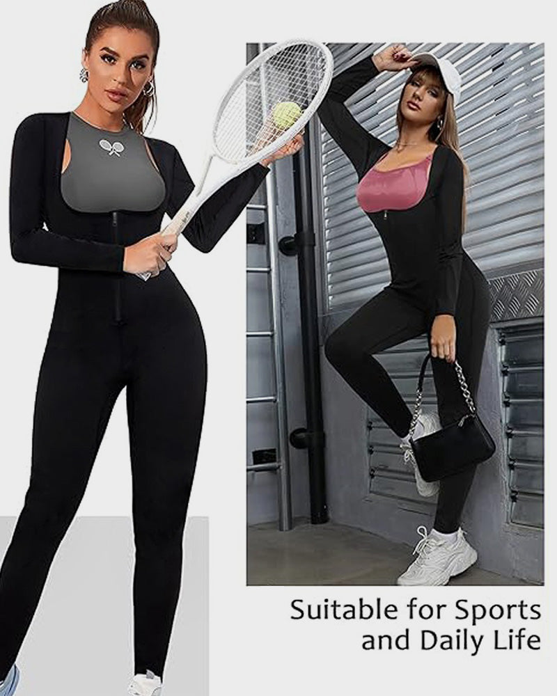 Open Bust Front Zipper Full Body Sauna Jumpsuit - view 6