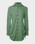 Long Sleeve Button Down Drawstring Shirt Dress - view 19