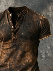 Men's Retro Pure Cotton Washed Casual Henley Collar Short-Sleeve Top