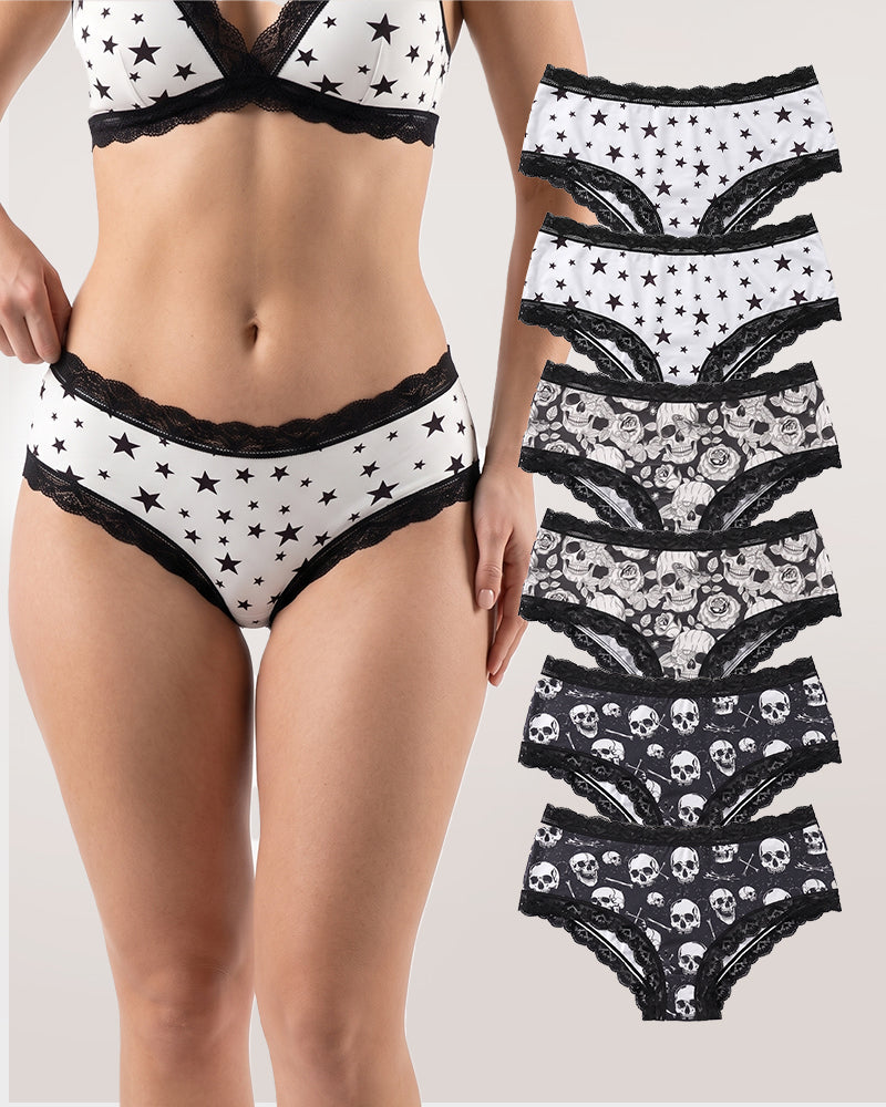 6-Pack Gothic Halloween Lace-Trim Hipster Panties - view 2