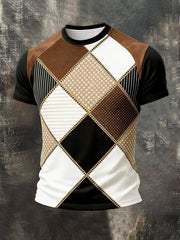 Men's Retro Color Block Casual Crew Neck Short-Sleeve Top
