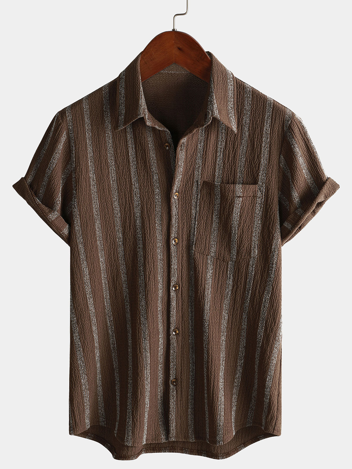 Men's Summer Striped Pocket Button Up Short Sleeve Hawaiian Shirt
