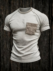 Men's Retro Distressed Color Block Waffle Knit Crew Neck Short Sleeve Top