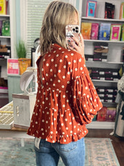 Spot Me Smiling Whimsical Top - Rust