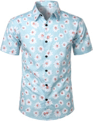 Men's Floral Daisy Print Tropical Hawaiian Cotton Flower Shirt