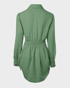 Long Sleeve Button Down Drawstring Shirt Dress - view 20