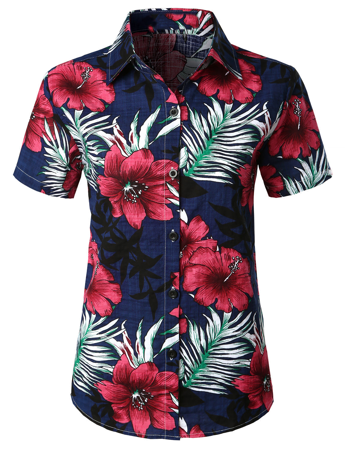 Women's Floral Print Blouse Flower Hawaiian Cotton Short Sleeve Beach Summer Aloha Shirt