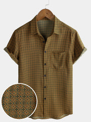 Men’s Everyday Casual Geometric Pattern Retro Printed Versatile Short Sleeve Shirt