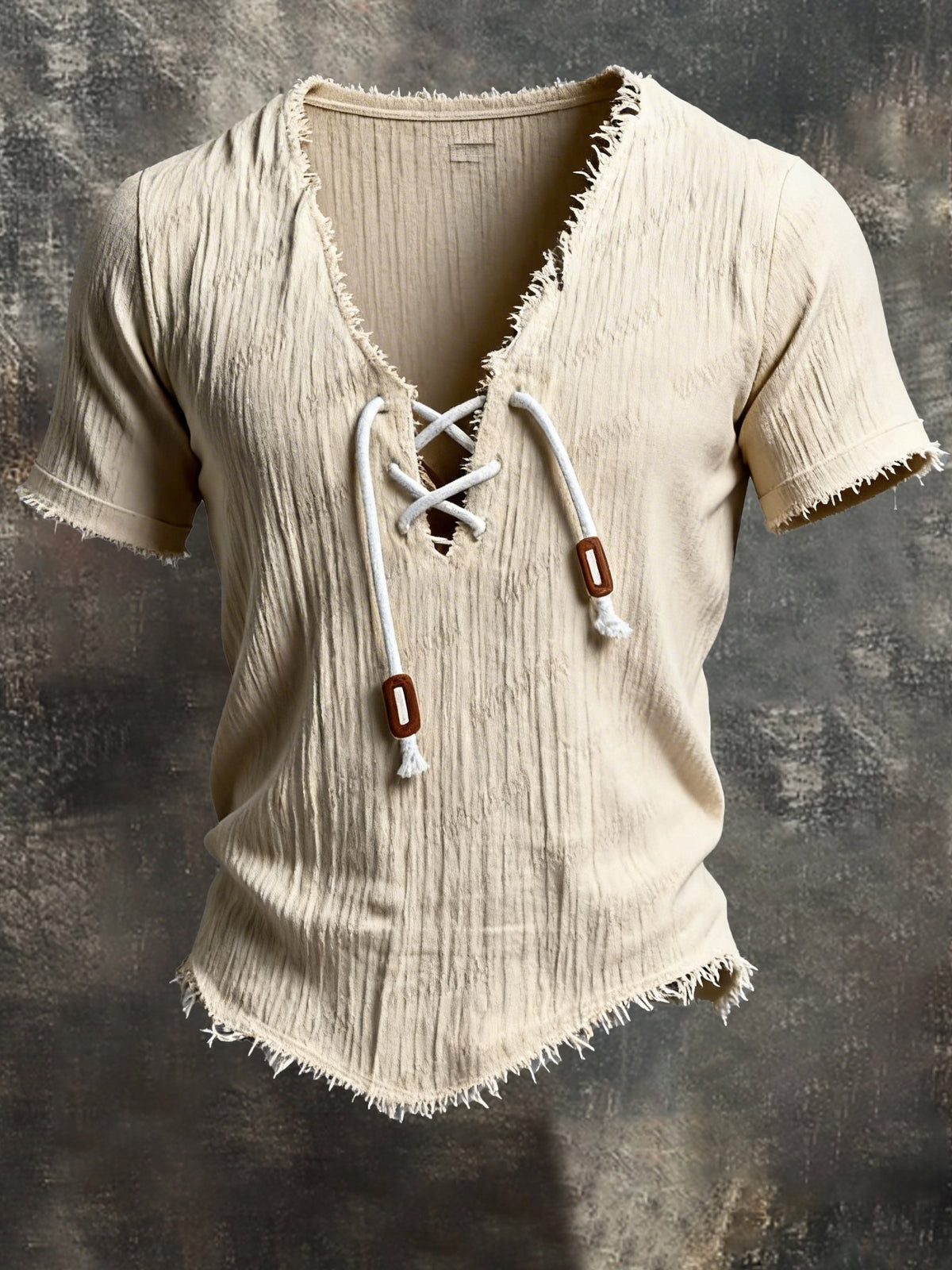 Men's Vintage V-Neck Raw Edge Short-Sleeved T-Shirt