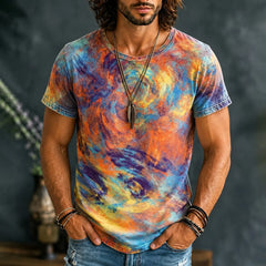 Vintage Tie Dye Hippie Art Print Casual T-shirt
