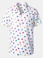Men's Tropical Colorful Print Cuban Collar Short Sleeve Shirt