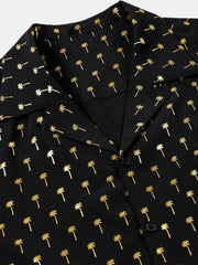 Men's Golden Palm Tree Cuban Collar Short Sleeve Shirt