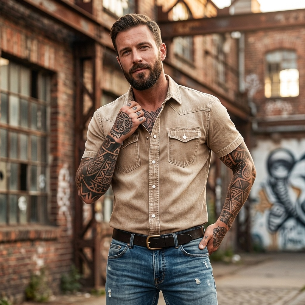 Vintage Western Denim Shirt(Short Sleeves)
