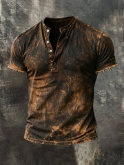 Men's Retro Pure Cotton Washed Casual Henley Collar Short-Sleeve Top