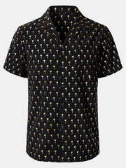 Men's Golden Palm Tree Cuban Collar Short Sleeve Shirt