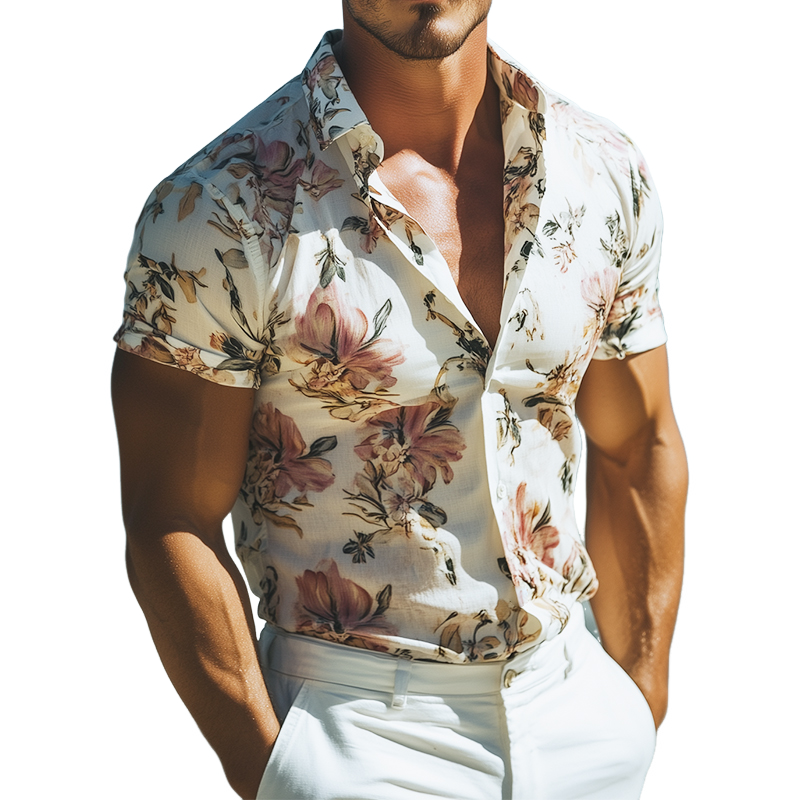 [24-hour shipping out]Men's Retro Casual Beach Hawaiian Floral Lapel Short Sleeve Shirt MTA2212D6TO