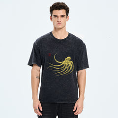 Tokyo-Tiger Retro Octopus Japanese Washed T-Shirt