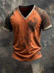Men's Retro Color Block Raglan Sleeve Short-Sleeve T-Shirt
