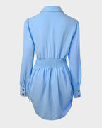 Long Sleeve Button Down Drawstring Shirt Dress - view 9