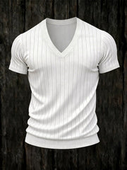 Men'S Fashionable Casual Ribbed V-Neck Short-Sleeved T-Shirt