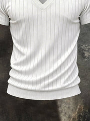 Men'S Fashionable Casual Ribbed V-Neck Short-Sleeved T-Shirt