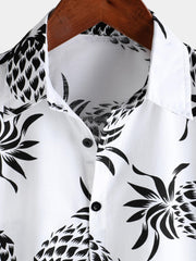Men's Cotton Pineapple Print Summer Hawaiian Button Up Short Sleeve Shirt