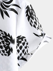 Men's Cotton Pineapple Print Summer Hawaiian Button Up Short Sleeve Shirt