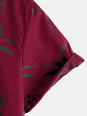 Men's Cotton Pineapple Print Red Summer Hawaiian Button Up Short Sleeve Shirt