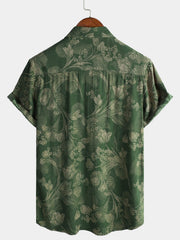 Men's Green Vintage Holiday Breathable Hawaiian Short Sleeve Shirt