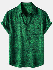 Men's Floral Print Jacquard Silky Satin Short Sleeve Shirt