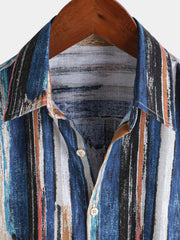Men's Hawaiian Striped Short Sleeve Summer Shirt