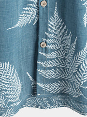 Men's Tropical Blue Button Up Short Sleeve Summer Shirt