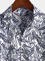 Men's Tropical Blue Short Sleeve Summer Button Up Shirt