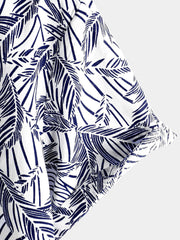 Men's Tropical Blue Short Sleeve Summer Button Up Shirt