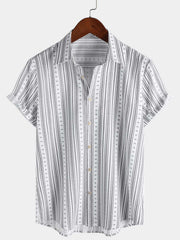Men's Casual Striped Short Sleeve Summer Button Up Shirt