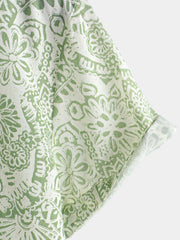 Men's Green Floral Short Sleeve Summer Button Up Shirt