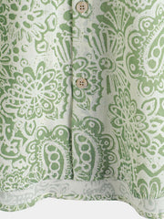Men's Green Floral Short Sleeve Summer Button Up Shirt