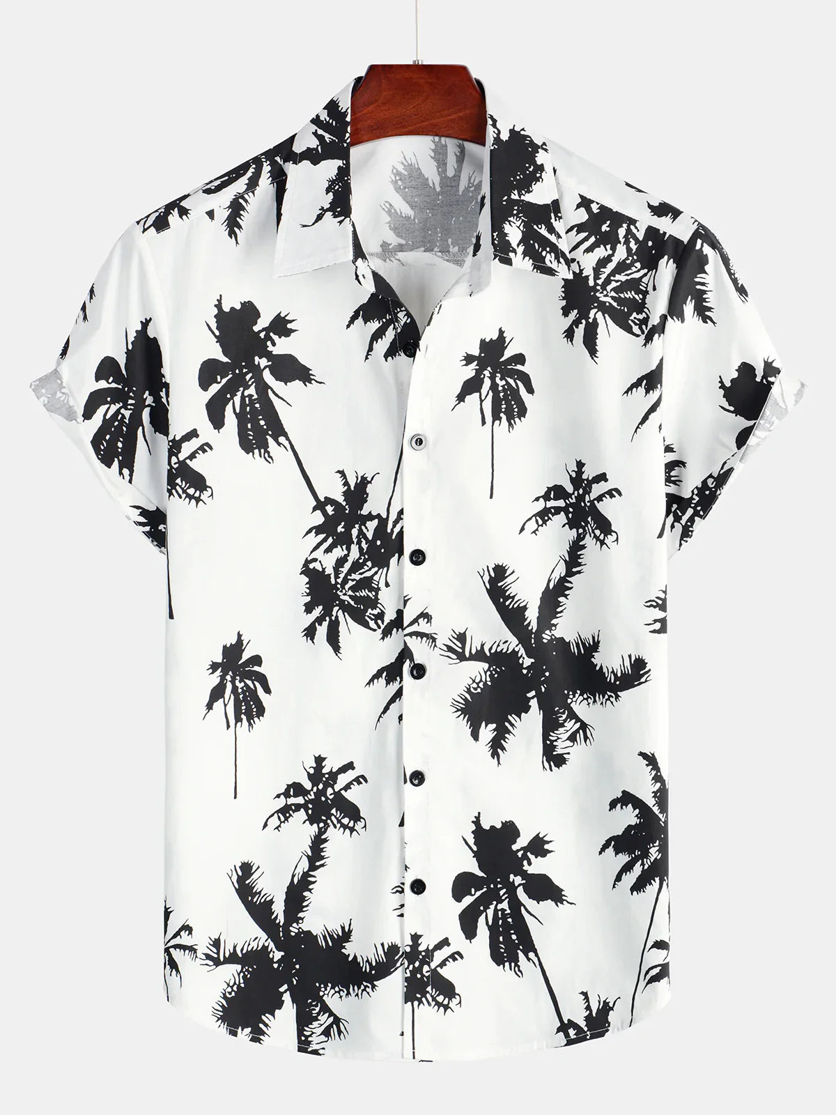 Men's Tropical Palm Tree Print Cotton White Hawaiian Short Sleeve Summer Beach Cruise Camp Shirt