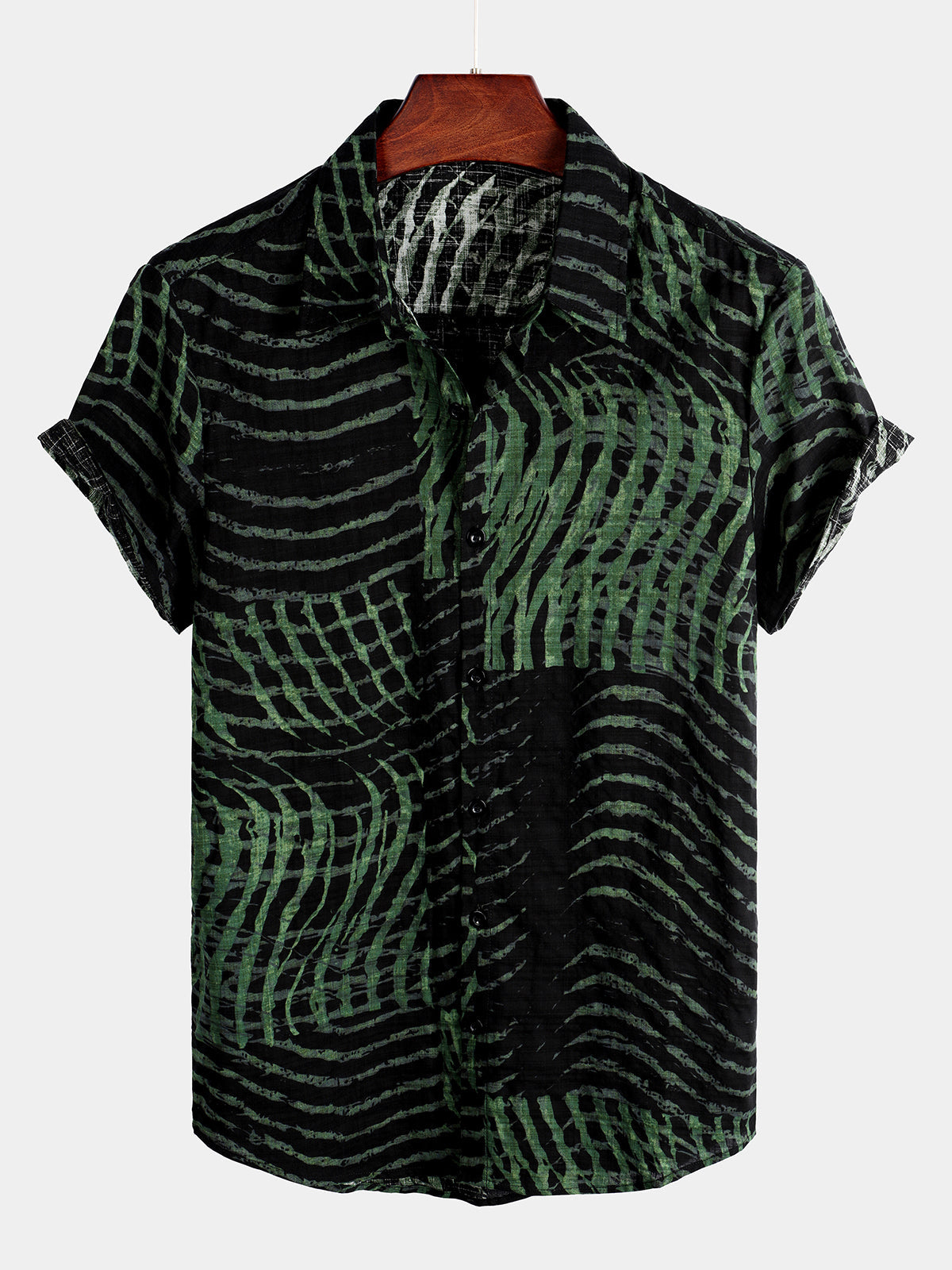 Men's Short Sleeve Striped Printed Retro Cotton Shirt