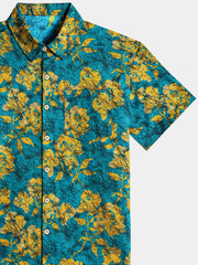 Men’s Tropical Cruise Botanical Print Cotton Casual Short Sleeve Breathable Shirt