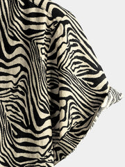 Men's Vintage Summer Tiger Print Cool Vacation Beach Short Sleeve Button Up Shirt