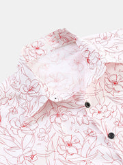 Men's Casual Cotton Line Floral Print Summer Short Sleeve Shirt