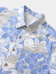 Men’s Tropical Resort Vacation Holiday Party Hawaiian Floral Cotton Short Sleeve Shirt