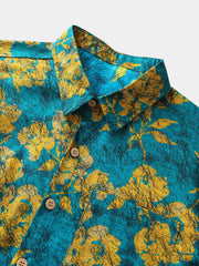 Men’s Tropical Cruise Botanical Print Cotton Casual Short Sleeve Breathable Shirt