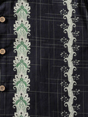 Men’s Vintage Hawaiian Botanical Stripe Cotton Breathable Summer Holiday Short Sleeve Shirt