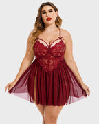 Plus Size V Neck Mesh Side Slit Babydolls - view 3