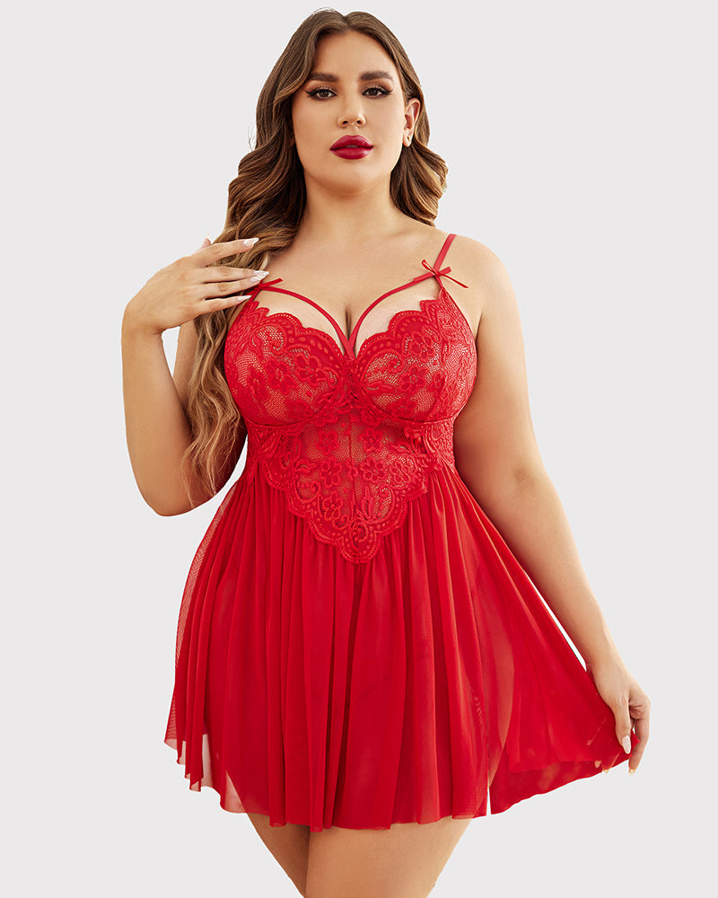 Plus Size V Neck Mesh Side Slit Babydolls - view 4